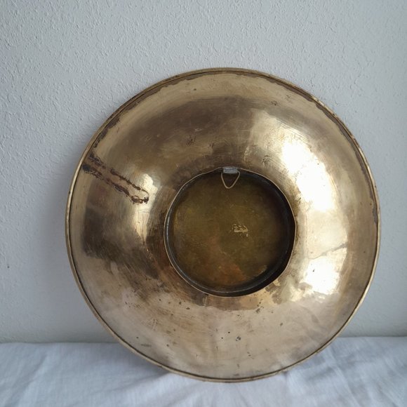 Etched Brass Bowl Colored- Tigers Elephants- wall hanging 10 inch - Picture 11 of 11